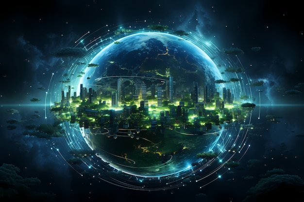 Free photo futuristic view of high tech earth planet