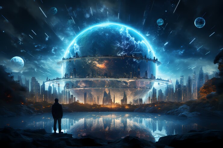 Free Photo futuristic view of high tech earth planet