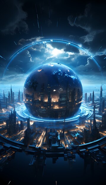 Futuristic view of high tech earth planet