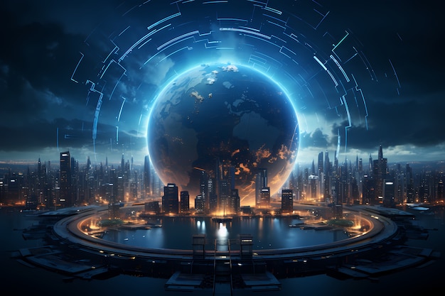 Futuristic view of high tech earth planet