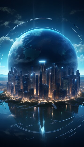 Futuristic view of high tech earth planet
