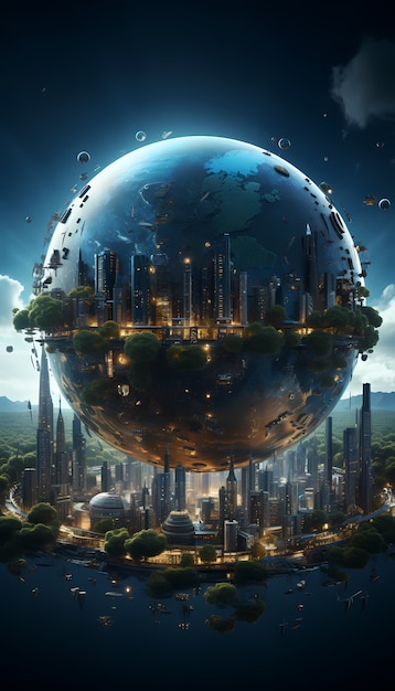 Бесплатное фото Футуристический взгляд на высокотехнологичную планету земля