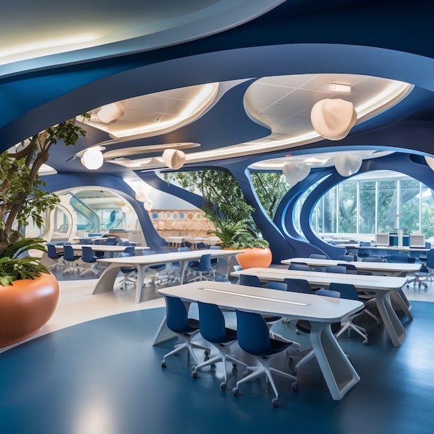 Free photo futuristic view of school classroom with state-of-the-art architecture