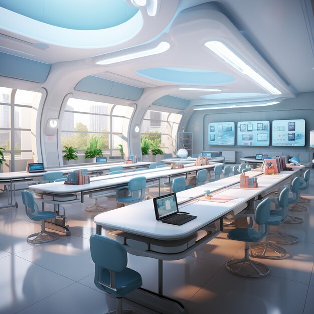 Futuristic view of school classroom with state-of-the-art architecture