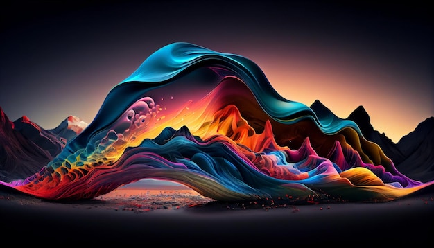 Futuristic wave pattern glows in bright colors generated by AI