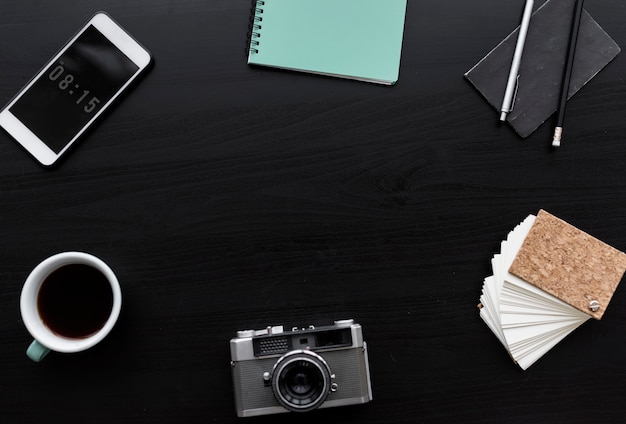 Gadgets on the black background