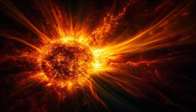 Галактический ад - огненная сфера, взрывающаяся в абстрактном естественном движении, созданном ИИ.