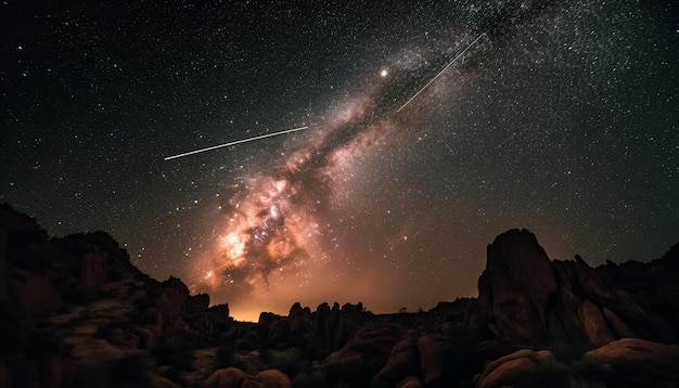 無料写真 銀河の夜空は、ai によって生成されたスター トレイルで輝きます