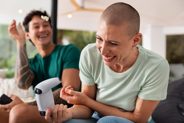 Gamers having fun while playing videogames