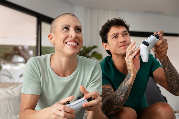 Gamers having fun while playing videogames