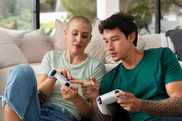 Gamers having fun while playing videogames