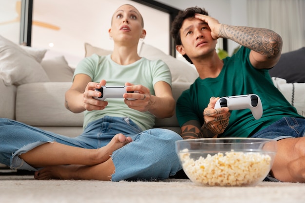 Gamers having fun while playing videogames