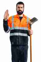 Free photo garbage man doing oath