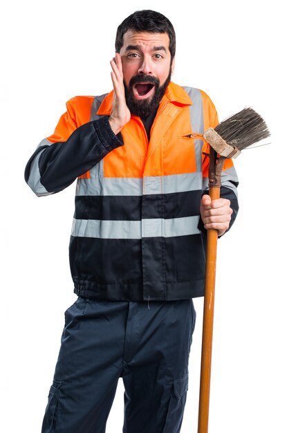 Garbage man doing surprise gesture