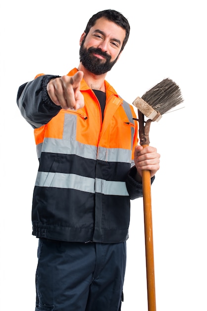 Garbage man pointing to the front