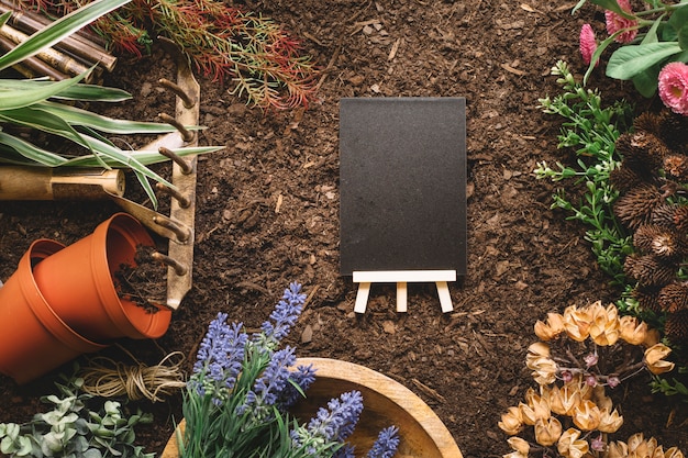 Gardening composition with blank sign