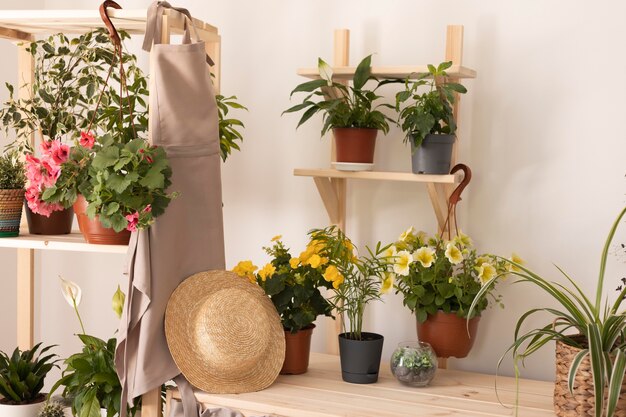 Gardening concept with plants and apron