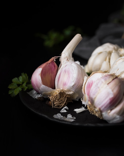 Garlic ingredient on plate
