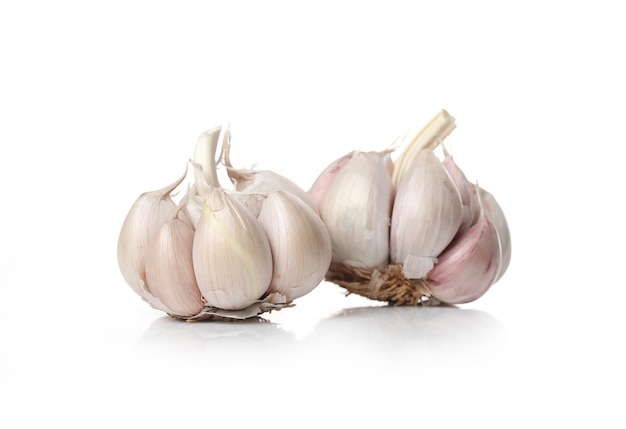 Garlic on a white surface