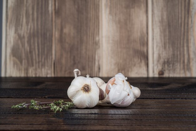 Garlic on wooden table