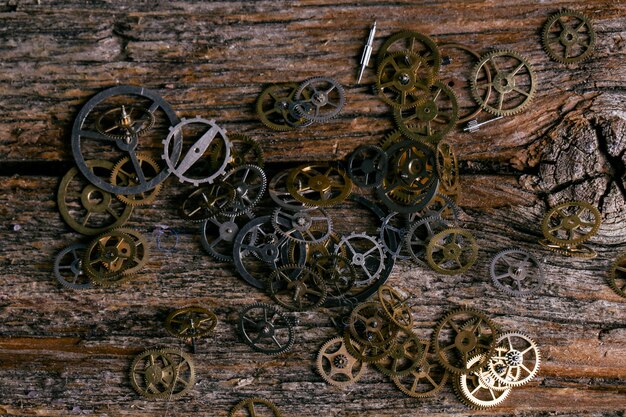 Gears on wooden table