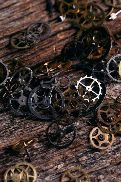 Gears on wooden table