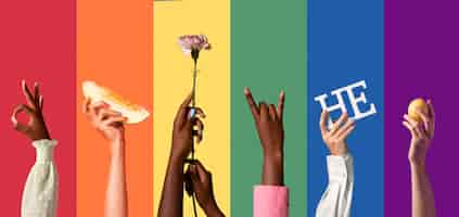 Free photo gender fluid people hands on rainbow background