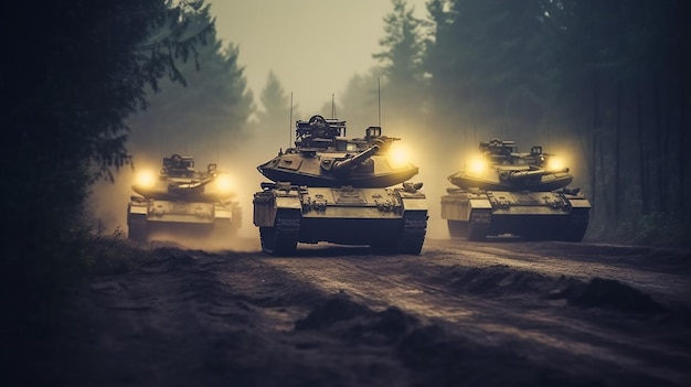 Бесплатное фото Генеративный ии колонна современных танков идет по дороге