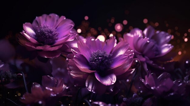 Generative AI illustration of purple blooming flowers generative ai