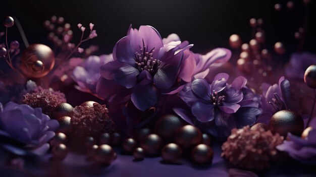 Generative AI illustration of purple blooming flowers generative ai