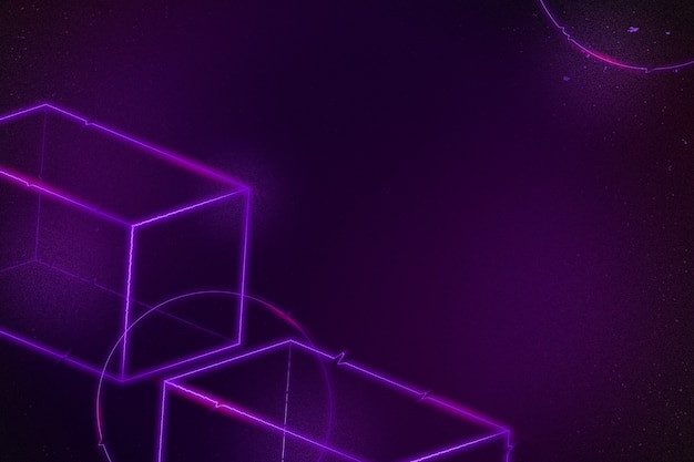 Free photo geometric purple neon 3d cuboid background