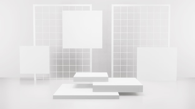 Geometric shape background in the white and grey studio room minimalist mockup for podium display or