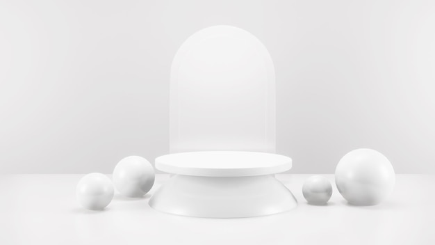 Foto gratuita sfondo di forma geometrica nel mockup minimalista della stanza studio bianca e grigia per esposizione sul podio o