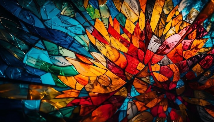 Free Photo geometric shapes shine through colorful stained glass window generated by ai
