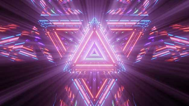 무료 사진 네온 레이저 광의 기하학적 삼각형 그림