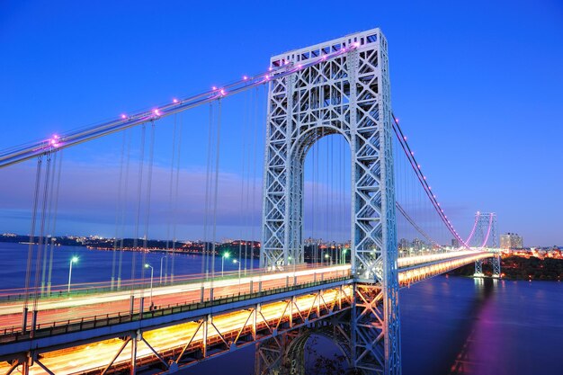 George Washington Bridge at dusk over Hudson River.