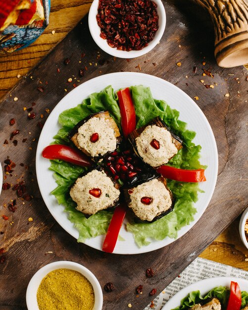 Georgian eggplant roulettes on a table