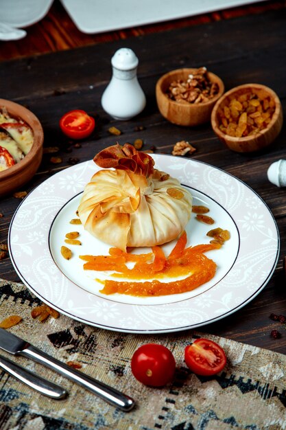 Georgian fried khinkali with raisins