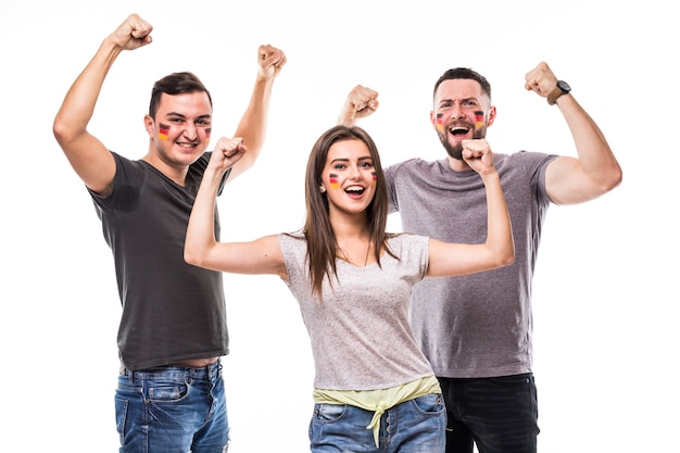 Free photo germany win. group of football fans support germany national team on white background. football fans concept.