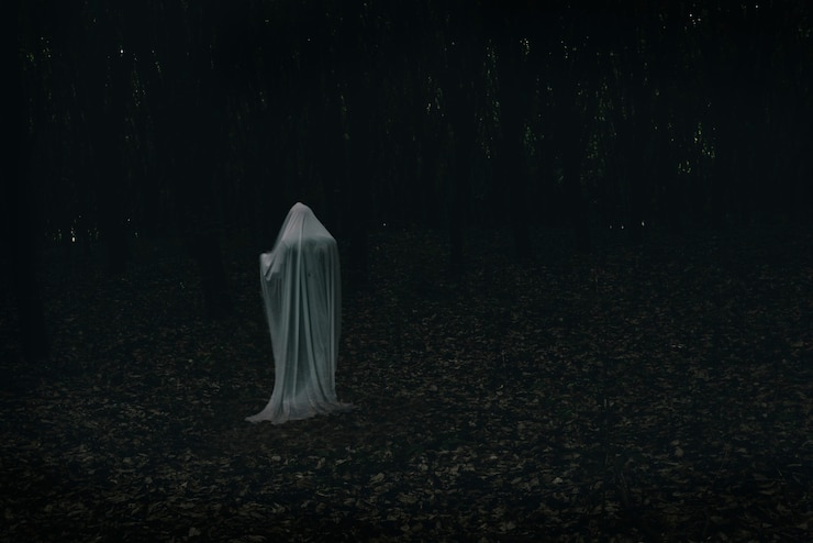 Free Photo a ghost in a dark forest
