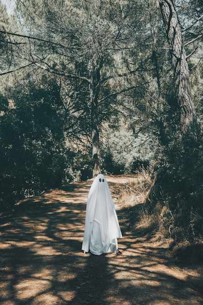 Free photo ghost walking on walkway in gloomy park