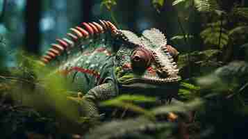 Free photo giant chameleon blending seamlessly with its surroundings as it moves through dense foliage