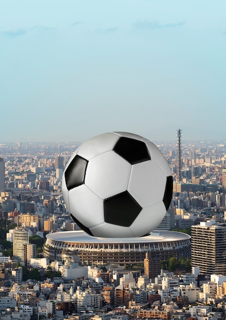 Free photo giant football in urban environment