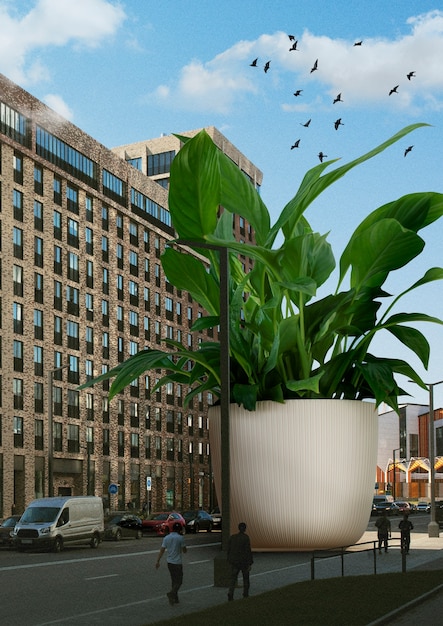 Giant Potted Plant in Urban Environment – Free Stock Photos