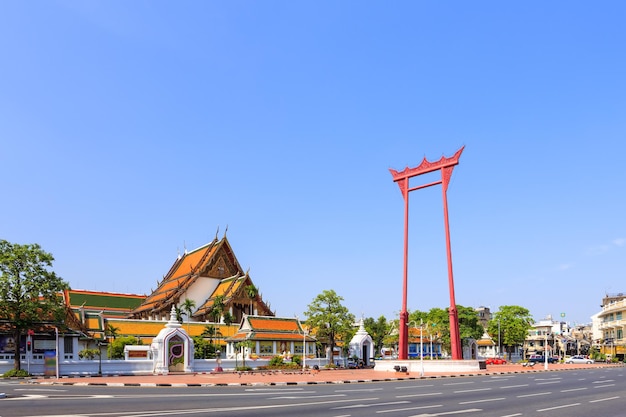 The giant swing Sao Ching Cha and Wat Suthat temple in Bangkok Thailand
