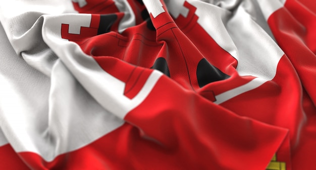 Gibraltar Flag Ruffled Beautifully Waving Macro Close-Up Shot