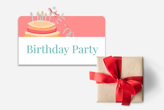 Gift box and Illustration of birthday party event celebration with cake