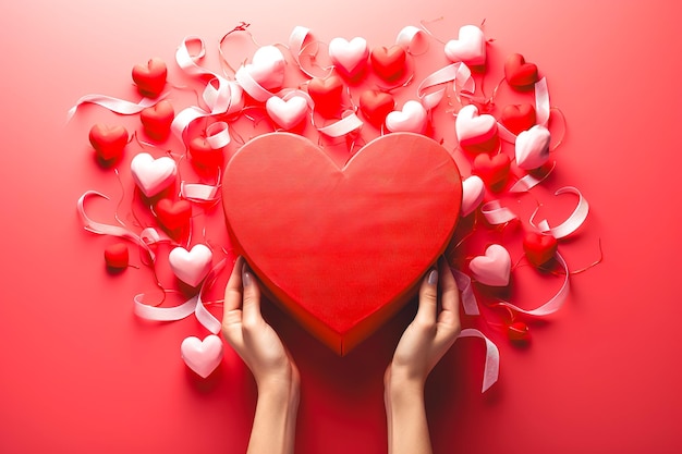 無料写真 女性の手に心臓の形をしたギフトボックス