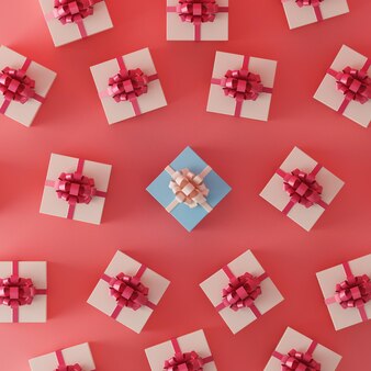 베이지색과 빨간색 배경에 선물 상자 휴일 포스터 배너 3 렌더링의 개념