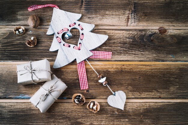 Gift boxes with decoration on table 